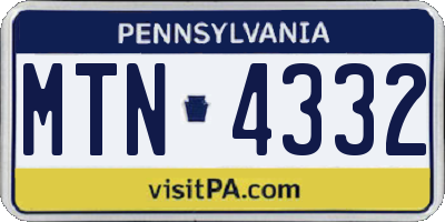 PA license plate MTN4332