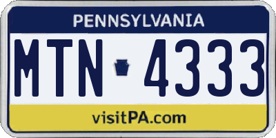 PA license plate MTN4333