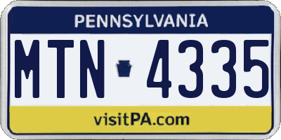 PA license plate MTN4335