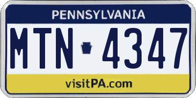 PA license plate MTN4347