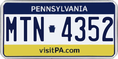 PA license plate MTN4352