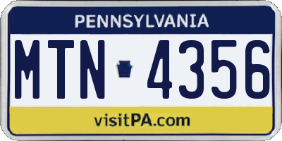 PA license plate MTN4356