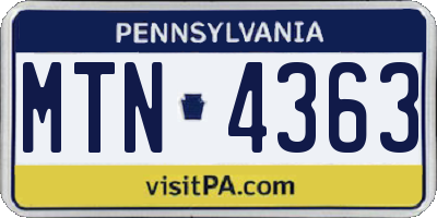 PA license plate MTN4363