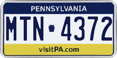PA license plate MTN4372