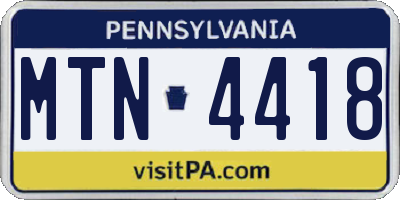 PA license plate MTN4418