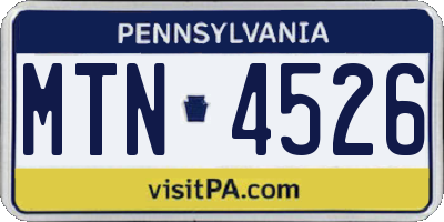 PA license plate MTN4526