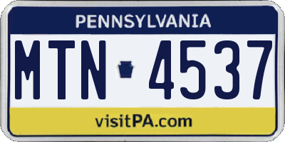 PA license plate MTN4537