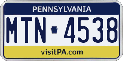 PA license plate MTN4538