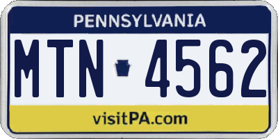 PA license plate MTN4562
