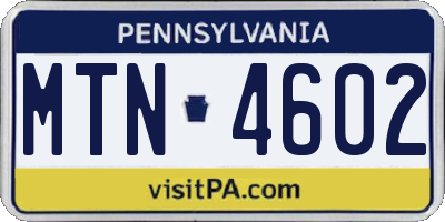 PA license plate MTN4602