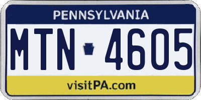 PA license plate MTN4605