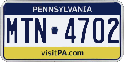 PA license plate MTN4702