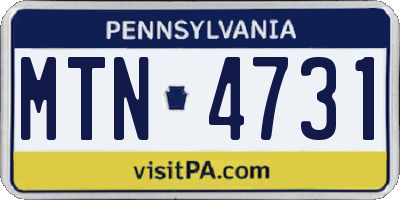 PA license plate MTN4731