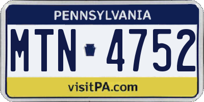 PA license plate MTN4752