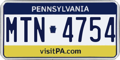 PA license plate MTN4754