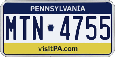 PA license plate MTN4755