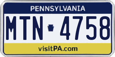PA license plate MTN4758