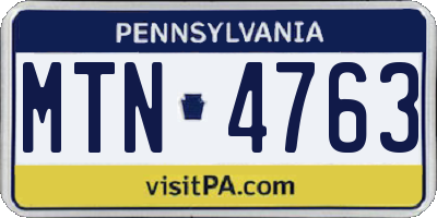 PA license plate MTN4763
