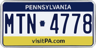 PA license plate MTN4778