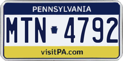 PA license plate MTN4792