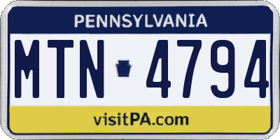 PA license plate MTN4794