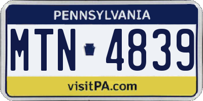 PA license plate MTN4839