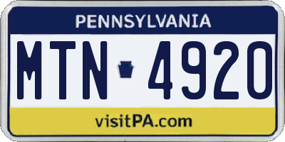 PA license plate MTN4920