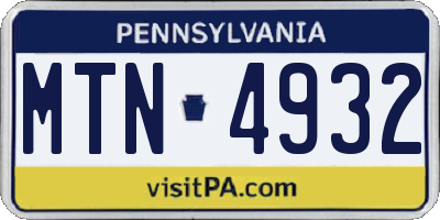 PA license plate MTN4932