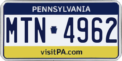 PA license plate MTN4962