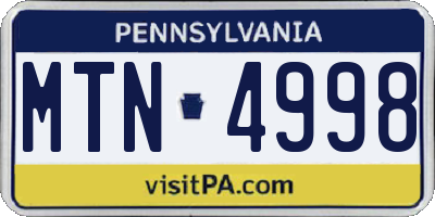 PA license plate MTN4998