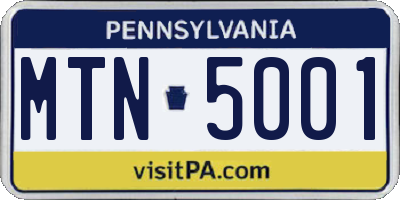 PA license plate MTN5001