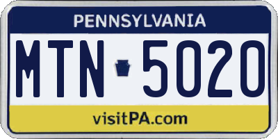 PA license plate MTN5020