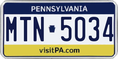 PA license plate MTN5034