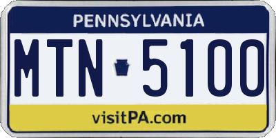 PA license plate MTN5100