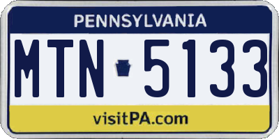 PA license plate MTN5133