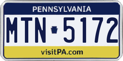 PA license plate MTN5172