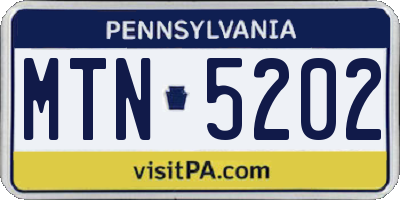 PA license plate MTN5202