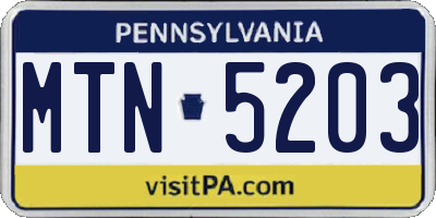 PA license plate MTN5203