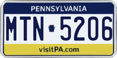 PA license plate MTN5206