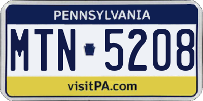 PA license plate MTN5208