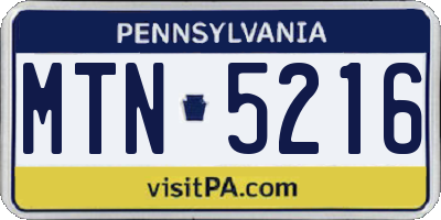 PA license plate MTN5216