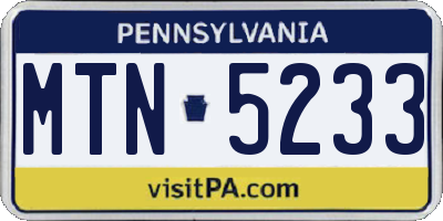 PA license plate MTN5233