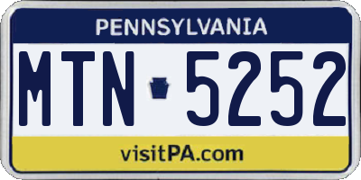 PA license plate MTN5252