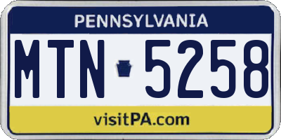 PA license plate MTN5258