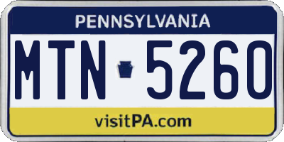 PA license plate MTN5260