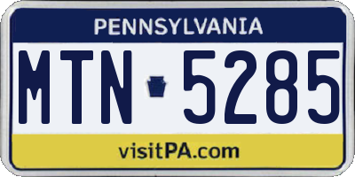 PA license plate MTN5285