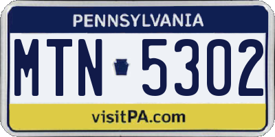 PA license plate MTN5302