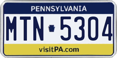 PA license plate MTN5304