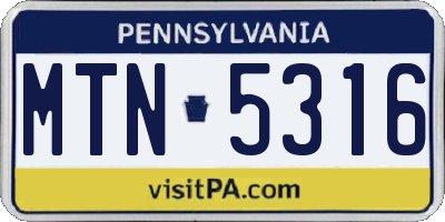 PA license plate MTN5316