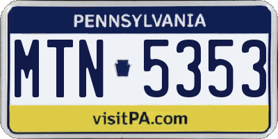 PA license plate MTN5353